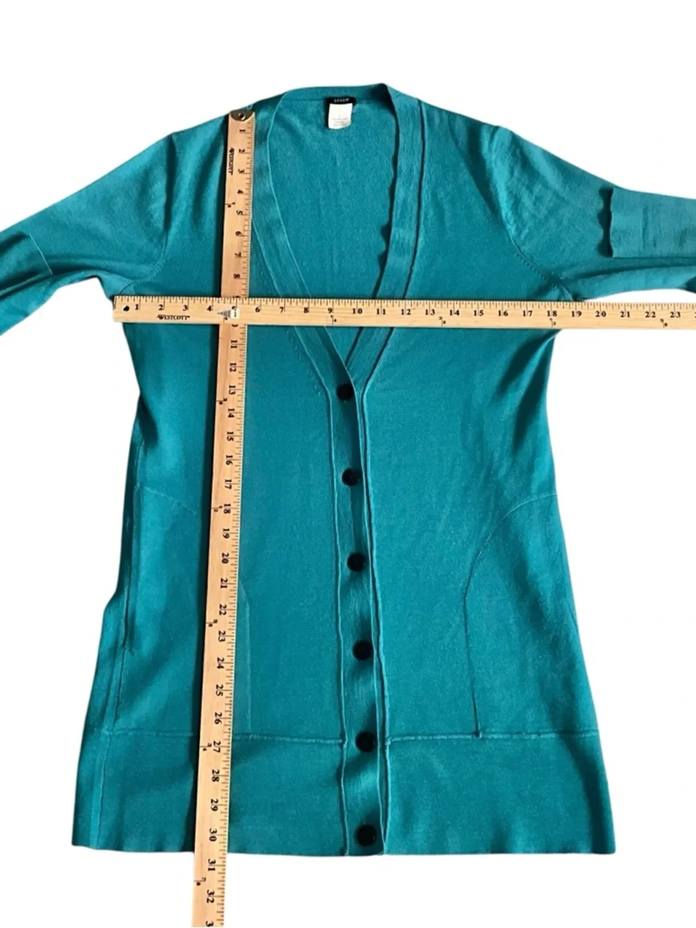 J. Crew VNTG 100% Merino Wool 2010 Teal V-Neck Button Cardigan Sweater
